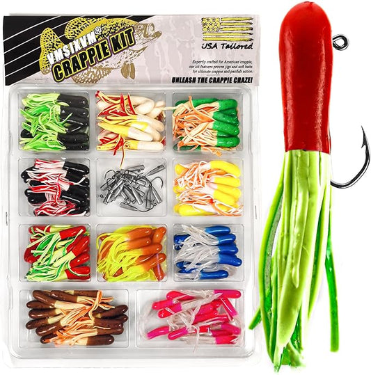 165 Pcs Tube Lures Crappie Lures with Jig Heads Soft Plastic Baits for Bass Fishing, Tube Worms Jigs Hooks Rigs Swimbait for Freshwater Saltwater