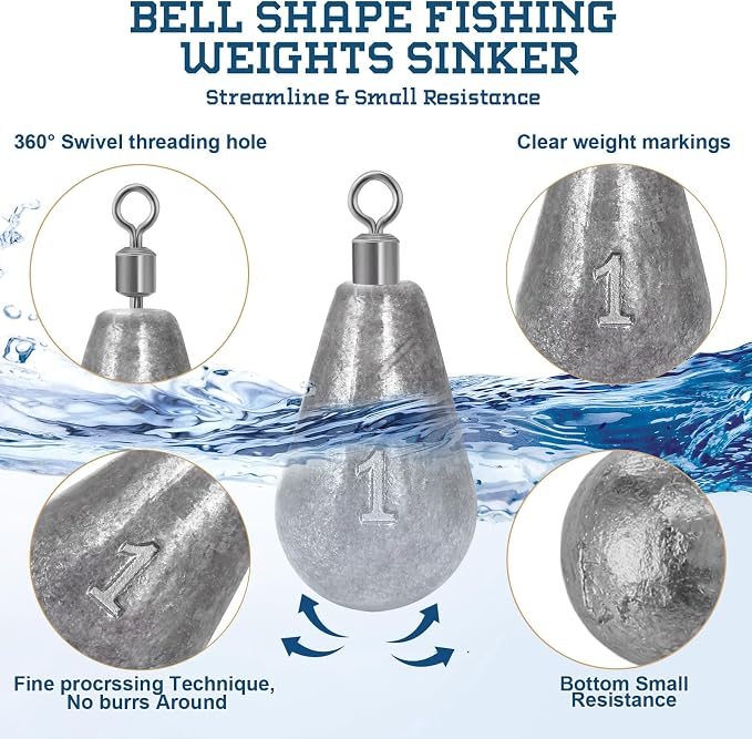 Landhoow Bell Sinkers Weights Casting Swivel Bell Sinkers Fishing Weights Rig for Ocean Saltwater Freshwater Surf Bass Fishing Casting Gear Tackle