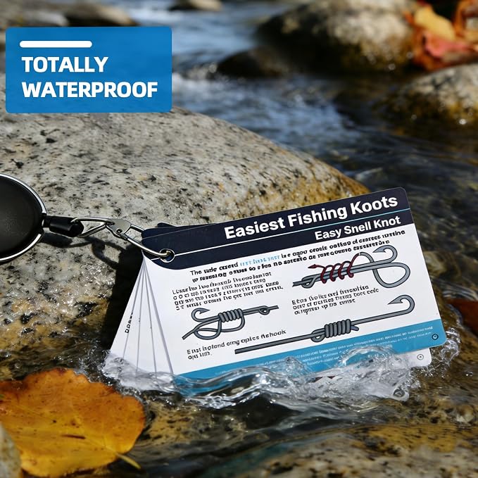 Easiest Fishing Knots Waterproof Guide with 12 Fishing Line Knot Types, Included Fishing Knot Tying Tool Set Essential Fishing Accessories for Fishing Gear and Equipment