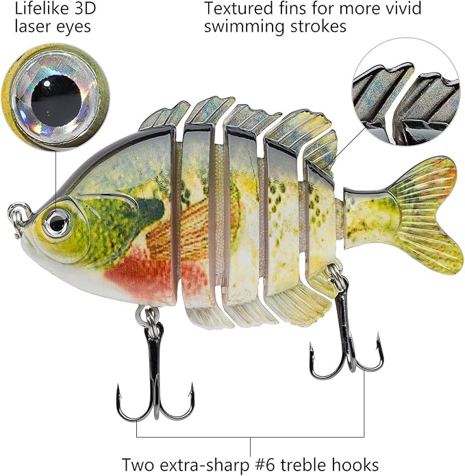BASSDASH SwimPanfish Multi Jointed Panfish Bluegill Swimbaits Hard Topwater Bass Lures Fishing Lure Crank Saltwater 3.5in/0.85oz
