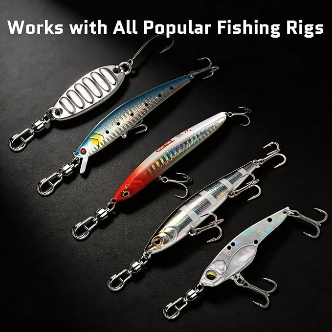 FishTrip Fishing Ball Bearing Swivel with Oval Split Rings, 25/50 Pack High Strength Stainless Steel Fishing Swivels & Snaps Quick Change Snap Swivels Fishing Tackle Split Rings Saltwater Freshwater