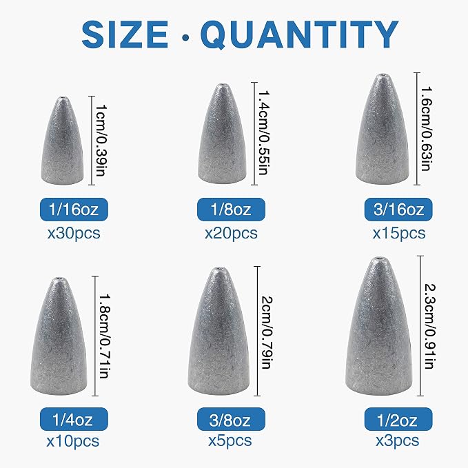 Bullet Fishing Sinkers Weights Slip Sinkers Kit- 29/83Pcs Fishing Worm Weights Assorted Set for Bass Fishing Saltwater