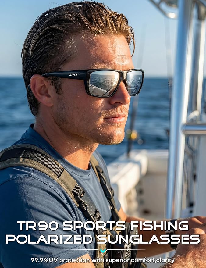 ATTCL Polarized Sunglasses Men for Fishing: UV Protection Lightweight TR90 Sports Wrap Sun Glasses Driving Golf Running