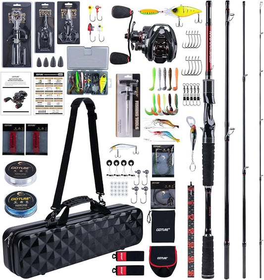 Goture Spinning Fishing Rod & Reel Combo with Carrier Bag,6.6-9FT,Spin Reels, Lures Kit, Pliers, Braided Line, Fish Gripper, Carbon Fiber Freshwater Fishing Rod Full Kit for Starter