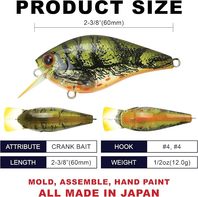 LUCKY CRAFT LC 1.5 Silent Squarebill Crankbait Fishing Lure, 2-3/8", Bass Fishing Lures for Freshwater, Hard Crankbait with Treble Fishing Hooks, Fishing Accessories