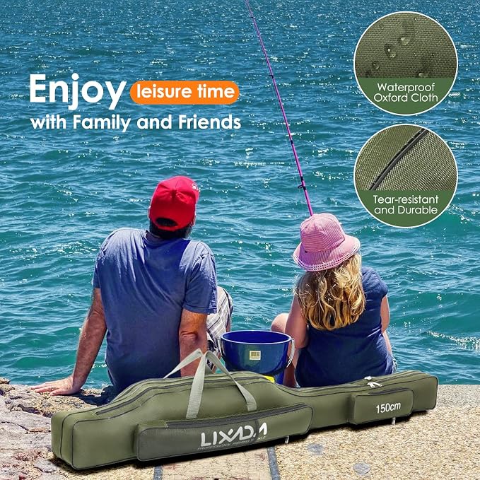 Lixada Fishing Rod Case, Portable Folding Fishing Rod Case Fishing Pole Reel Storage Bag Fishing Gears Organizer