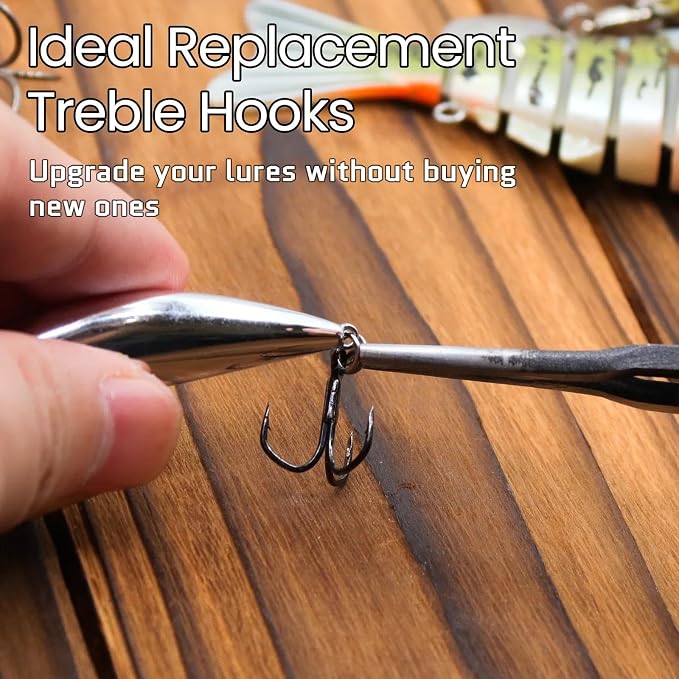 FishTrip 25/10/90/200pcs Fishing Treble Hooks, High Carbon Steel Triple Fishing Hooks with Ultra Brabed Sharp for Saltwater Freshwater Black, Treble Hook for Bass Trout Fishing Lures Replacement