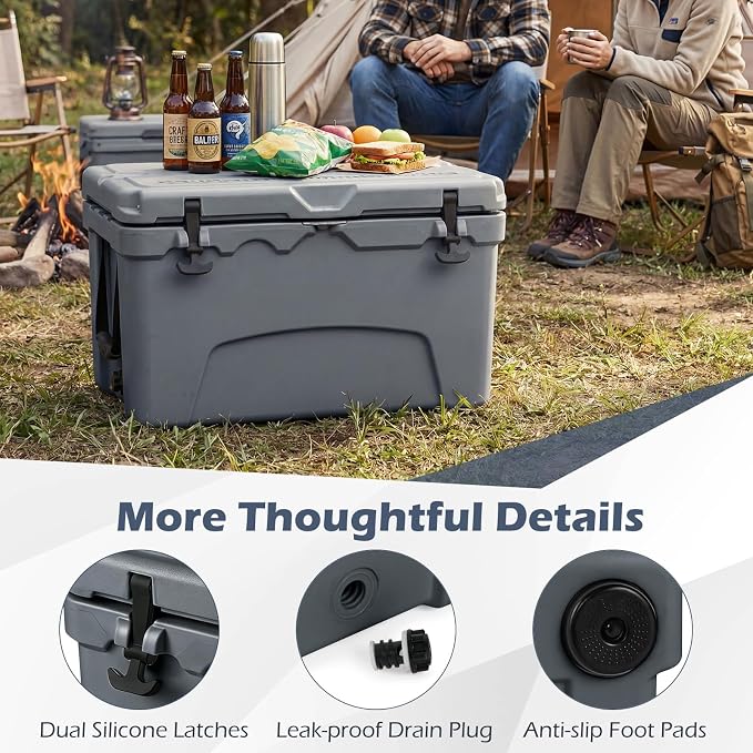 Goplus Hard Cooler, Insulated Ice Chest w/Portable Handles, Cup Holders, Ruler, Bottle Opener, 6 Day Ice Retention for Drink, Beverage, Camping, Fishing, Beach