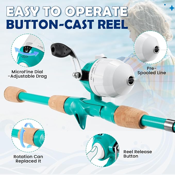 Kids Fishing Pole, Portable Telescopic Kids Fishing Poles for Boys Girls Youth, Fishing Rod and Reel Combo