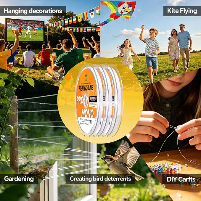 Pro Monofilament Fishing Line with Knot Instruction Cards for Multi Purpose Cost Effective, Strong Yet Thin Nylon String for Big Fishes, Tangle-Free & UV Resistant, 15/20/30/50/80LB