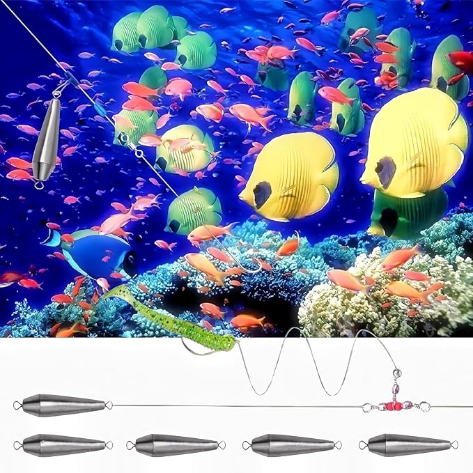 10PCS Fishing Weights, Inline Trolling Bullet Sinkers Double Ring Torpedo Fishing Weights Lead Drop Shot Fishing Weight Sinkers - 20g-50g