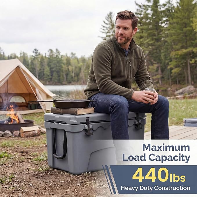 COSTWAY Portable Insulated Hard Cooler – Keeps Ice Up to 6 Days, Heavy-Duty Outdoor Ice Chest with Cup Holders, Built-in Fish Ruler & Bottle Opener for Camping, Fishing, Beach, Tailgating