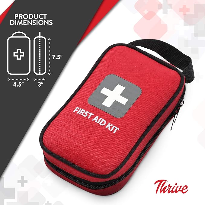 Thrive Compact First Aid Kit - Waterproof Rip-Stop Nylon Travel First Aid Kit - Camping & Hiking Medkit with Wipes & Bandages - Portable Car Emergency Pack for Roadside Emergencies - 100-Piece Set