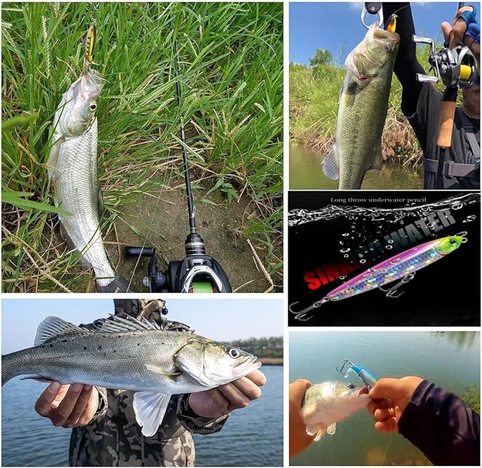 0.49oz/0.35oz Topwater Fishing Lures, 5 Pcs Fishing Lure Saltwater with Storage Box Jerkbait Crankbait Lures for Halibut & Striper Fishing Swimbait for Freshwater and Saltwater Bass Fishing