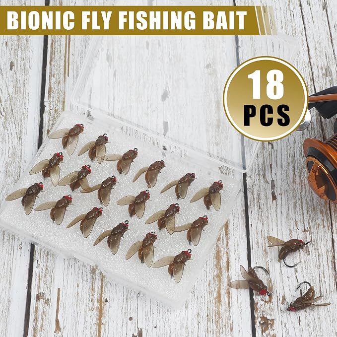 Bionic Fly Fishing Bait,18pcs/36pcs Trout Jig Swimbait Fly Hook Soft Bait Dry Flies Fly Fishing Lures Assortment Kit Attractant Fishing Gear Artificial Fishing Lure Panfish Lure Set