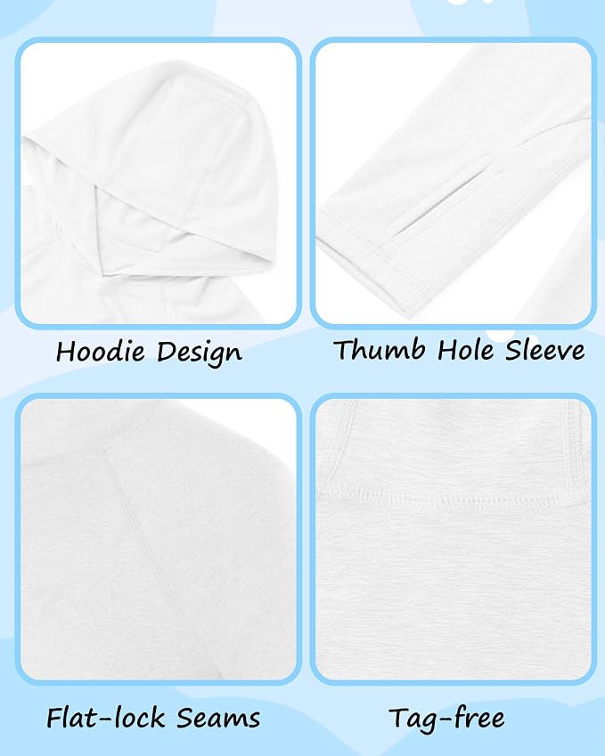 Roadbox Boys Rash Guard Hooded Fishing Shirt, Kids UPF 50+ Long Sleeve Sun Hoodie, Youth UV Protection Beach Swim Shirts