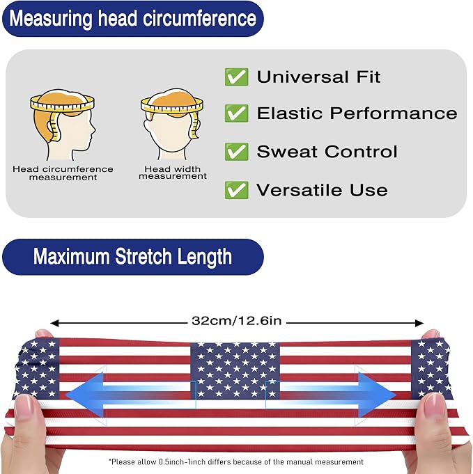 Flag Headbands for Men Women, Moisture Wicking Sweatband Breathable Sports Headwrap, Non-Slip Stretchy Fitness Hair Band