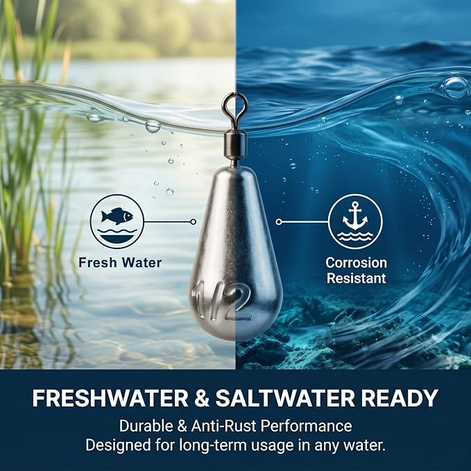 Drop Shot Fishing Weights with Rolling Swivel Streamlined Lead Fishing Sinkers for Freshwater Saltwater Catfish Bass Casting Fishing and Bottom Fishing Rigs
