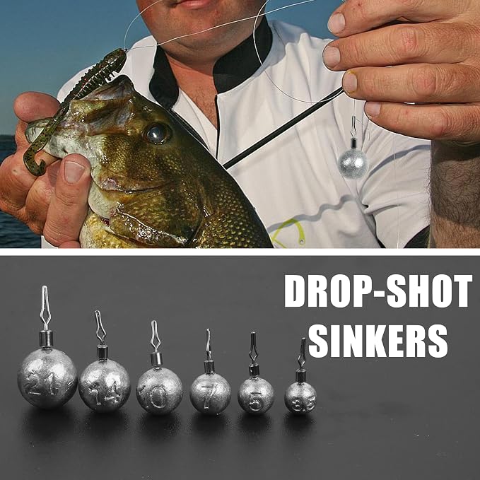 Drop Shot Fishing Weights Sinker,15pcs Round Dropshot Weights Bass Casting Ball Sinkers with Swivels Fishing Sinkers Weight for Saltwater Freshwater Bass Catfish