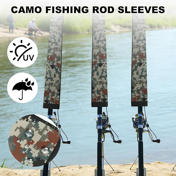 Neoprene Camo Fishing Rod Sleeves,Fishing Pole Sleeves,Fishing Rod Socks | UV Resistance,Puncture Resistant, Protect Casting, Spinning, Trolling Fishing Rods, Storage, tangled-free,75in,68in,60in