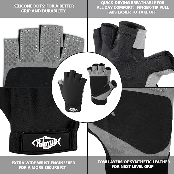 Palmyth UV Fishing Gloves Sun Protection Fingerless Kayaking Glove Men Women UPF 50+ SPF for Sailing, Hiking, Paddling, Canoeing, Rowing, Driving