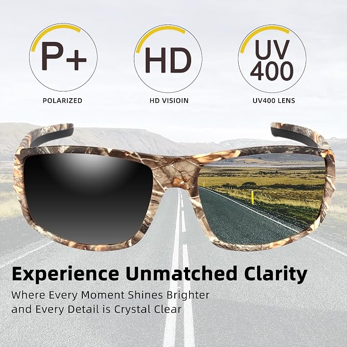 Camo Polarized Wrap-around Sport Sunglasses for Men Women UV400 Driving Fishing Hunting Sun Glasses