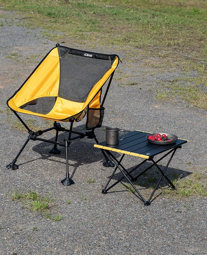 iClimb Ultralight Compact Camping Folding Beach Chair with Anti-Sinking Large Feet and Back Support Webbing (Blue - Square Frame)