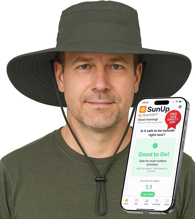 GearTOP Safari Hat for Men Sun Hats for Women UV Protection UPF 50+ Fishing, Gardening, Hiking Hat (22-23 1/2")