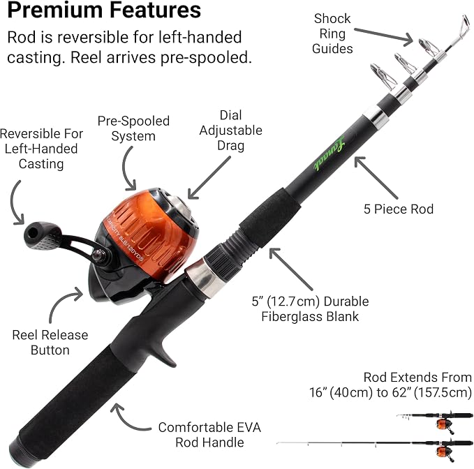 Lanaak Kids Fishing Pole, Kids Portable Telescopic Fishing Rod Set, Tackle Box and Fishing Net Combo Kit, Kids Fishing Gear for Boys and Girls Age 5-10 and Youth