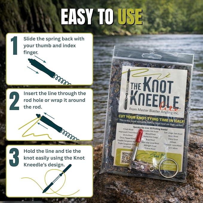 KNOT KNEEDLE Knot Tying Kit for Fly Fishing and Trout Fishing Gear, Lightweight Aluminum Tools Tie 20 Plus Knots, Accessories with Badge Clip for Vest, Tackle Box Supplies, Fishing Gift for Men