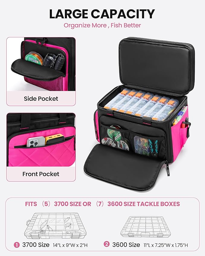 Smasrob Fishing Tackle Bag with Large Lure Boxes Pocket and Extra Top Tackle Trays Pocket, Fish Bag for Saltwater and Freshwater (Tackle Trays Not Included), Rose