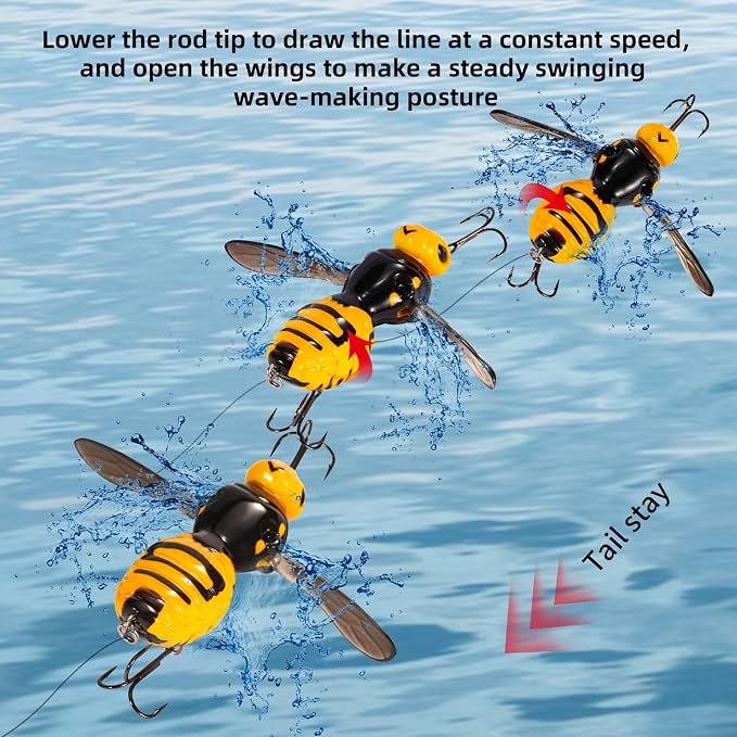 FONMANG Top Water Fishing Lures, 3-Pcs Topwater Lures for Bass Walleye Pike, 2025 New Wasp Crawl Bait for Freshwater and Saltwater