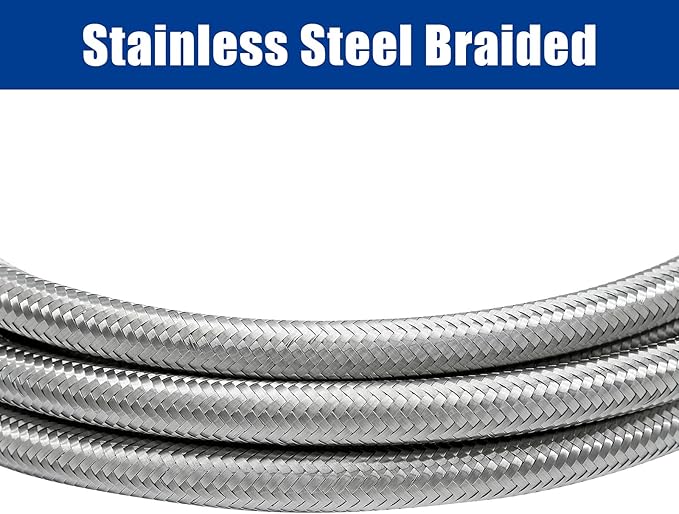 Fuel Line Hose 10FT 6AN 3/8" Universal Silver Stainless Steel Braided Nylon CPE Oil Gas Fuel Hoses 10 Feet AN-6 3/8 inches