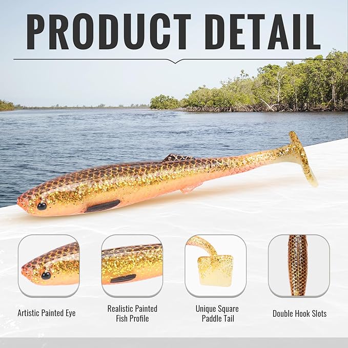 TRUSCEND Shadtale Easy Catch Soft Fishing Lures, Unique Vibration and Action for Various Rigs, Paddle Tail Swimbaits Trailer for Bass, Trout, Crappie, Walleye, Redfish, Saltwater & Freshwater Fishing