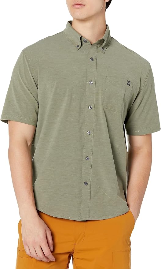 HUK Mens Kona Solid Short Sleeve Fishing Button Down Shirt for Men, Fresh Salmon, 3X-Large
