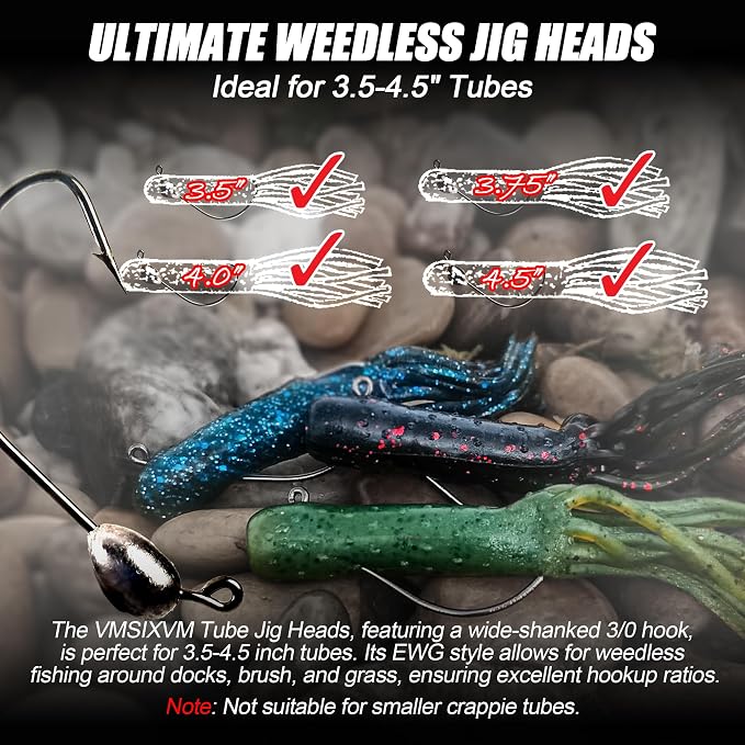 30/20/10 Pcs Tube Jig Heads for Bass Fishing, Tube Bait Worm Hooks rigs for Freshwater Saltwater, 5/16oz, 1/4oz, 3/16oz, 1/8oz