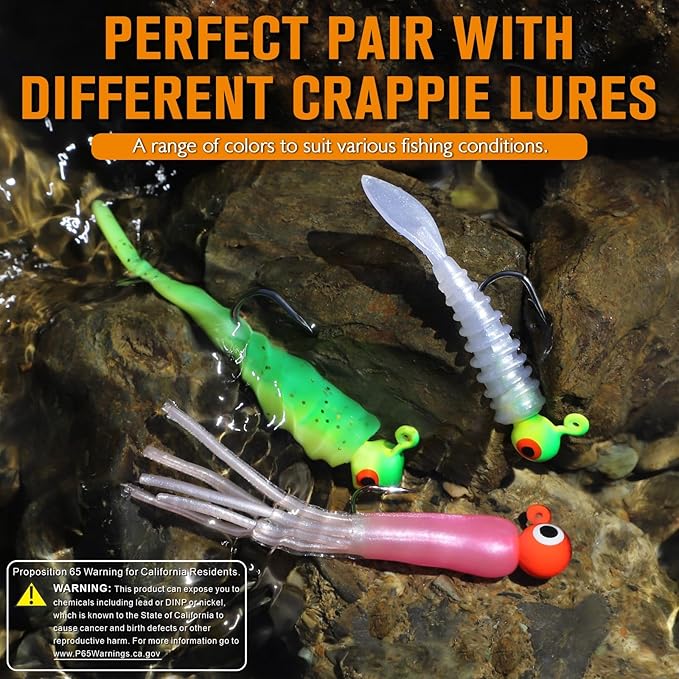 Dovesun Crappie Lures with Jig Heads Kit, Soft Plastic Grubs-Tube Baits 1/8oz 1/16oz 1/32oz Crappie Jigs Walleye Trout Bass Crappie Baits 95-120pcs