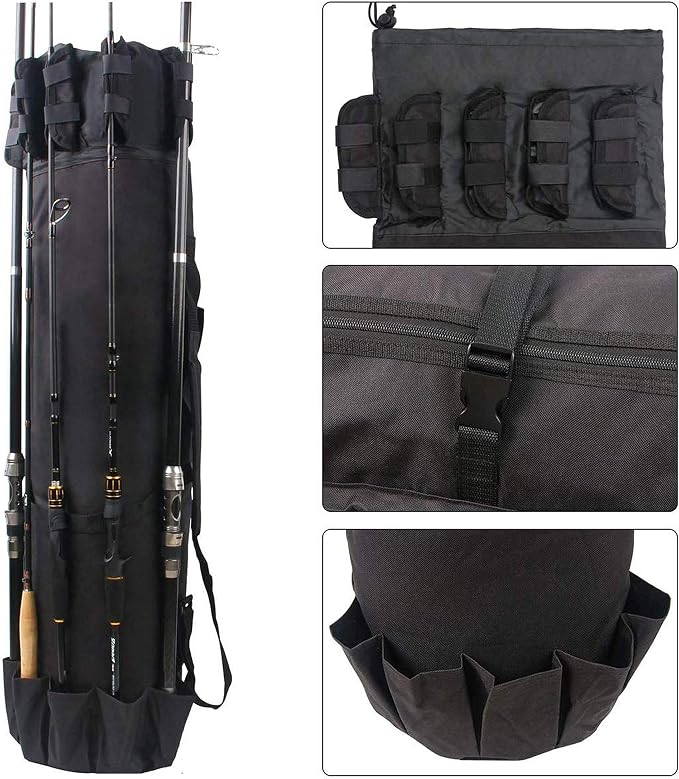 SILANON Fishing Rod Bag Pole Holder, Portable Fishing Rod Case Carrier Canvas Pole Storage Bag Travel Carry Case Waterproof Fishing Tackle Gear Organizer