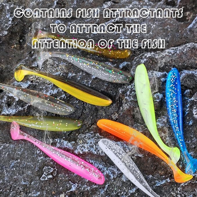 Soft Fishing Lures Kit Paddle Tail Swimbaits Plastic Worms Set Mixed Color Minnow Jerkbait Bass Lure Baitsfor Trout,Walleye,Crappie