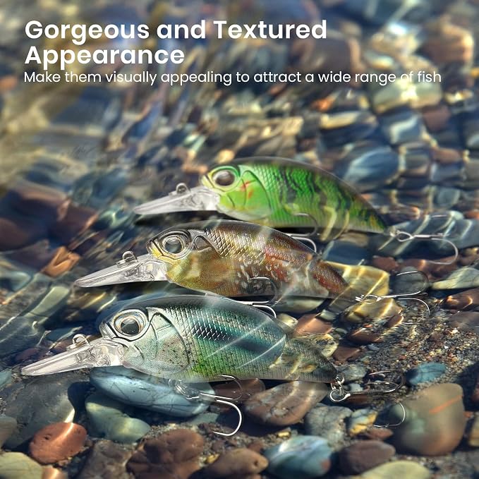 Pristis Lifelike Fishing Plugs for Bass Muskie Walleye, Slow Sinking Swimbaits for Saltwater Freshwater, Shallow Deep Diving Crank Hard Baits Lure Set with Reinforced Treble Hooks for Pike Crappie