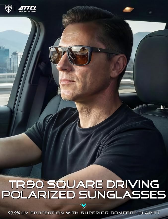 ATTCL Square Polarized Sunglasses for Men: Ultra-Light TR90 Frame UV400 Protection Sun Glasses for Fishing Driving