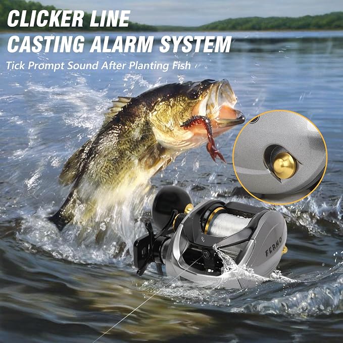Baitcasting Reels, Baitcasting Fishing Reels, Aviation-Aluminium Spool, Aluminum Star-Shaped Trailer and Handle Arm, Drag Alarm System, 6.4:1 Gear Ratio, 8+1 Stainless Steel Bearing