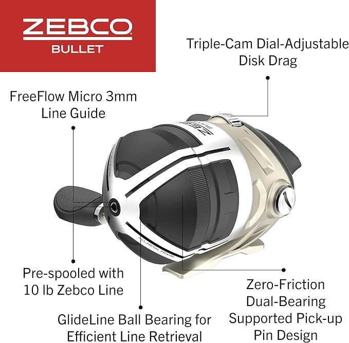 Zebco Bullet MG Spincast Reel and Fishing Rod Combo, IM8 Graphite Rod with MaxTac Grip Rod Handle, Fastest Spincast Reel Ever in an Ultra-Lightweight Magnesium Body, Dark Silver