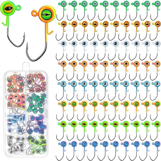 Vinsot Crappie Jig Heads 1/4oz 1/8oz 3/8oz 1/16oz 1/32oz Fishing Jig Hooks Simulation Fish Eye Ball Hook Bulk for Crappie Bass Trout Lures Gift