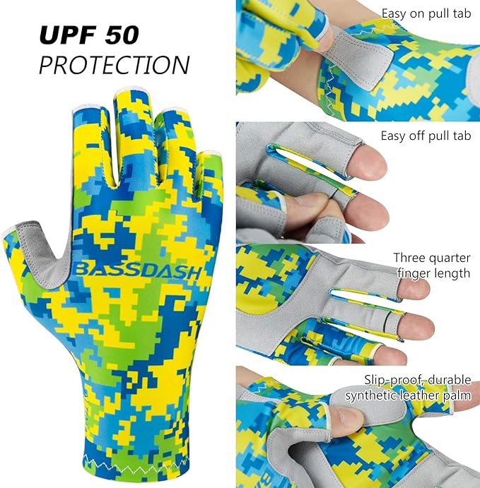 Bassdash ALTIMATE UPF 50+ Women’s Fishing Gloves UV Sun Protection Fingerless Gloves for Kayaking Paddling Hiking Cycling Driving Shooting Training