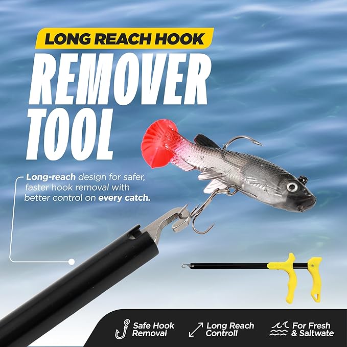 Beyond Fishing Hook Remover Tool - 10.5 Inch Long-Reach Fish Dehooker with T-Handle Grip, Corrosion-Resistant Hook Remover for Freshwater & Saltwater Fishing