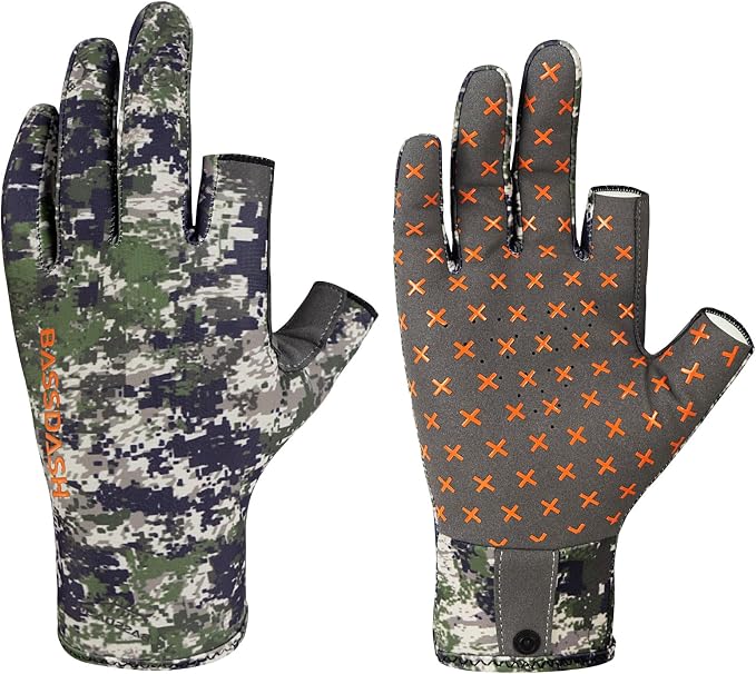 BASSDASH Unisex Fingerless Camo Hunting Gloves for Men's Women's Early Season Warm Weather UPF 50+ Lightweight Fishing Photography HG03