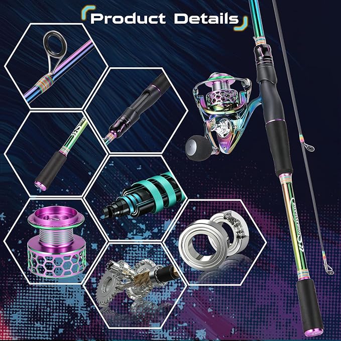 Sougayilang Spinning Fishing Reel Rod Combo, Two Pieces Colorful Poratble Light Weight Fishing Rod with Powerful Fishing Gear for Freshwater Bass Trout Fishing