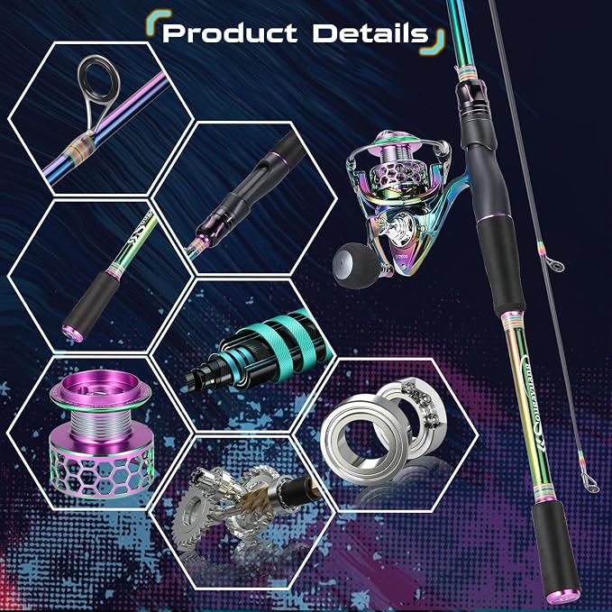 Sougayilang Spinning Fishing Reel Rod Combo, Two Pieces Colorful Poratble Light Weight Fishing Rod with Powerful Fishing Gear for Freshwater Bass Trout Fishing