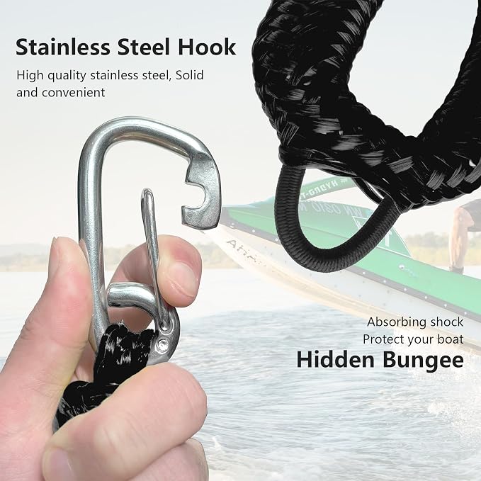 Bungee Dock Line with Double 316 Stainless Steel Clips Floatable Mooring Rope Boat Snubber Docking Rope for PWC, Boat Accessory for Kayak, Watercraft, Bass Boat, SeaDoo, 4-6FT, 2 Pack